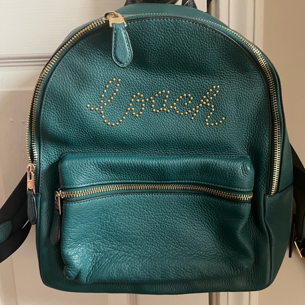Coach Green and Gold Backpack Textured Leather